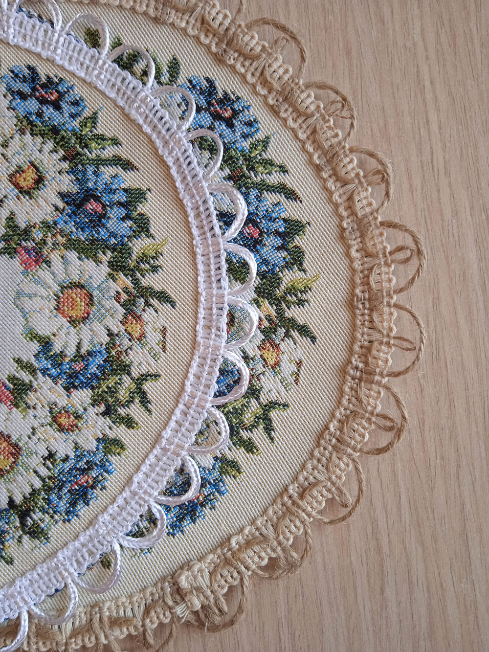 Набор гобеленовых салфеток Васильки и ромашки D20 см 6шт