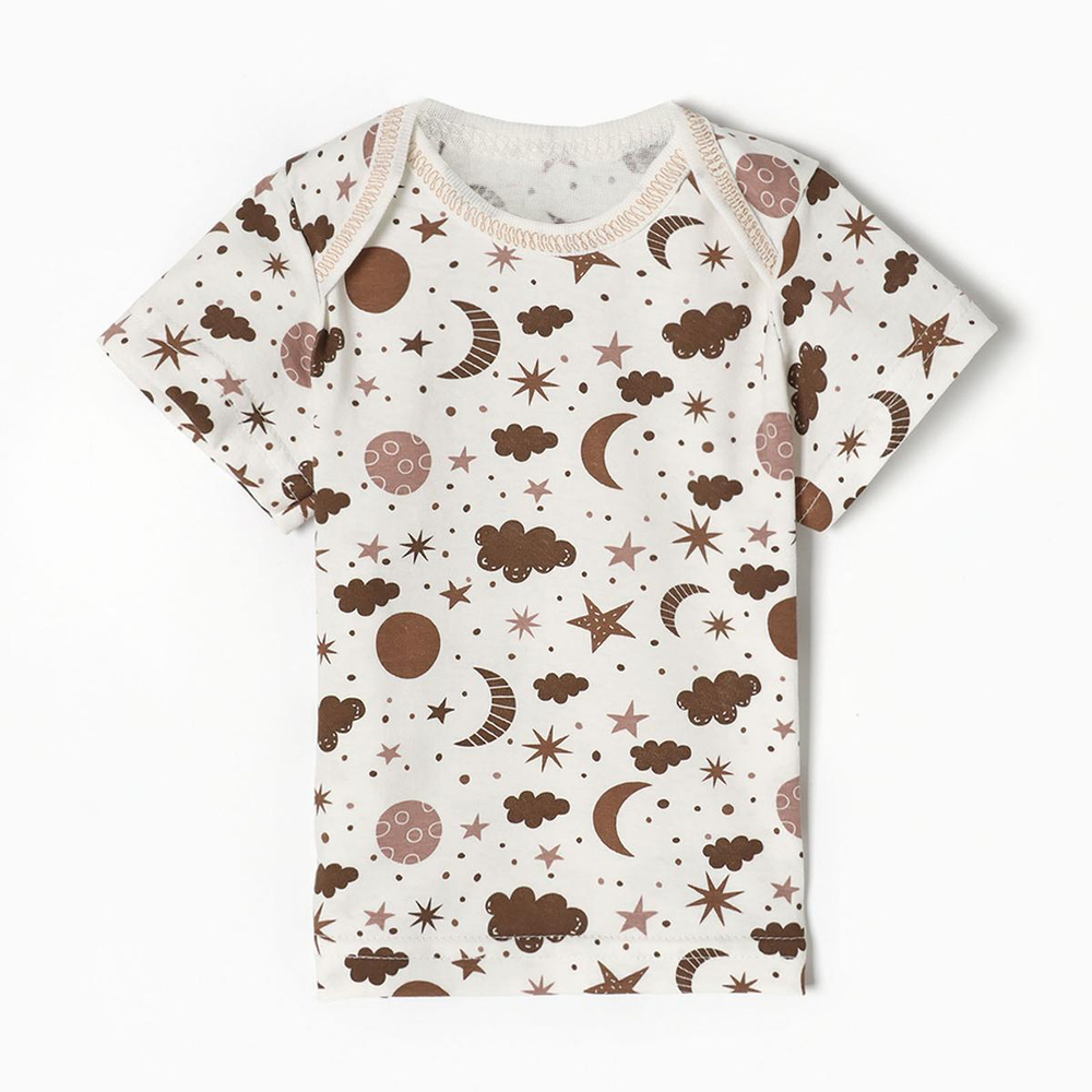 Фуфайка (футболка) детская цвет молочный/звезды р. 74 10243044 (Юниор Текстиль), 1 шт.