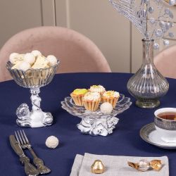 Фруктовница Орхидея Лайм Белая с чашей из стекла