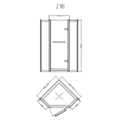 Душевое ограждения Devon & Devon SAVOY J90 профиль золото, стекло матовое с декором. 90х90см.