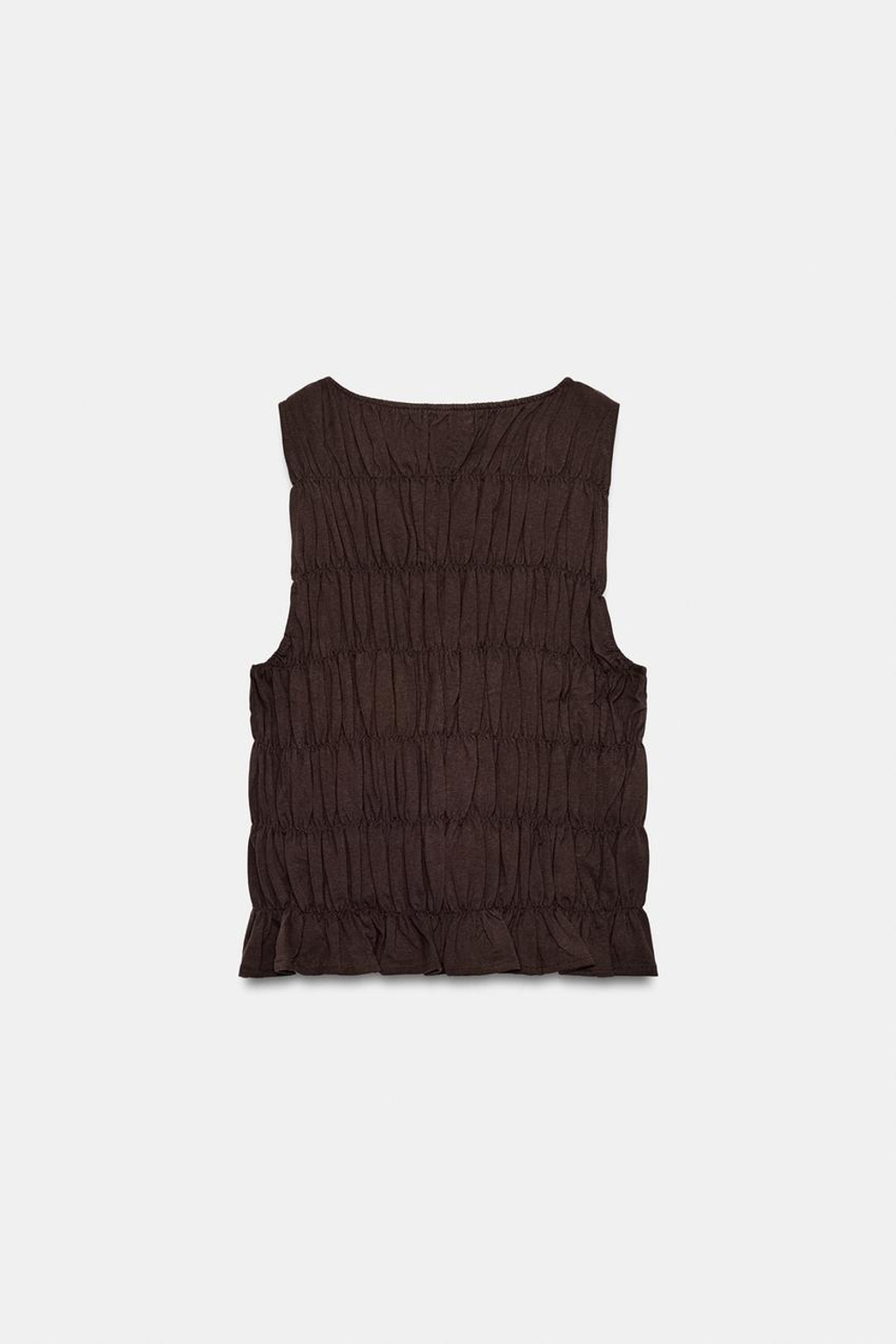 ZARA ТОП СО СБОРКАМИ, ШОКОЛАДНЫЙ