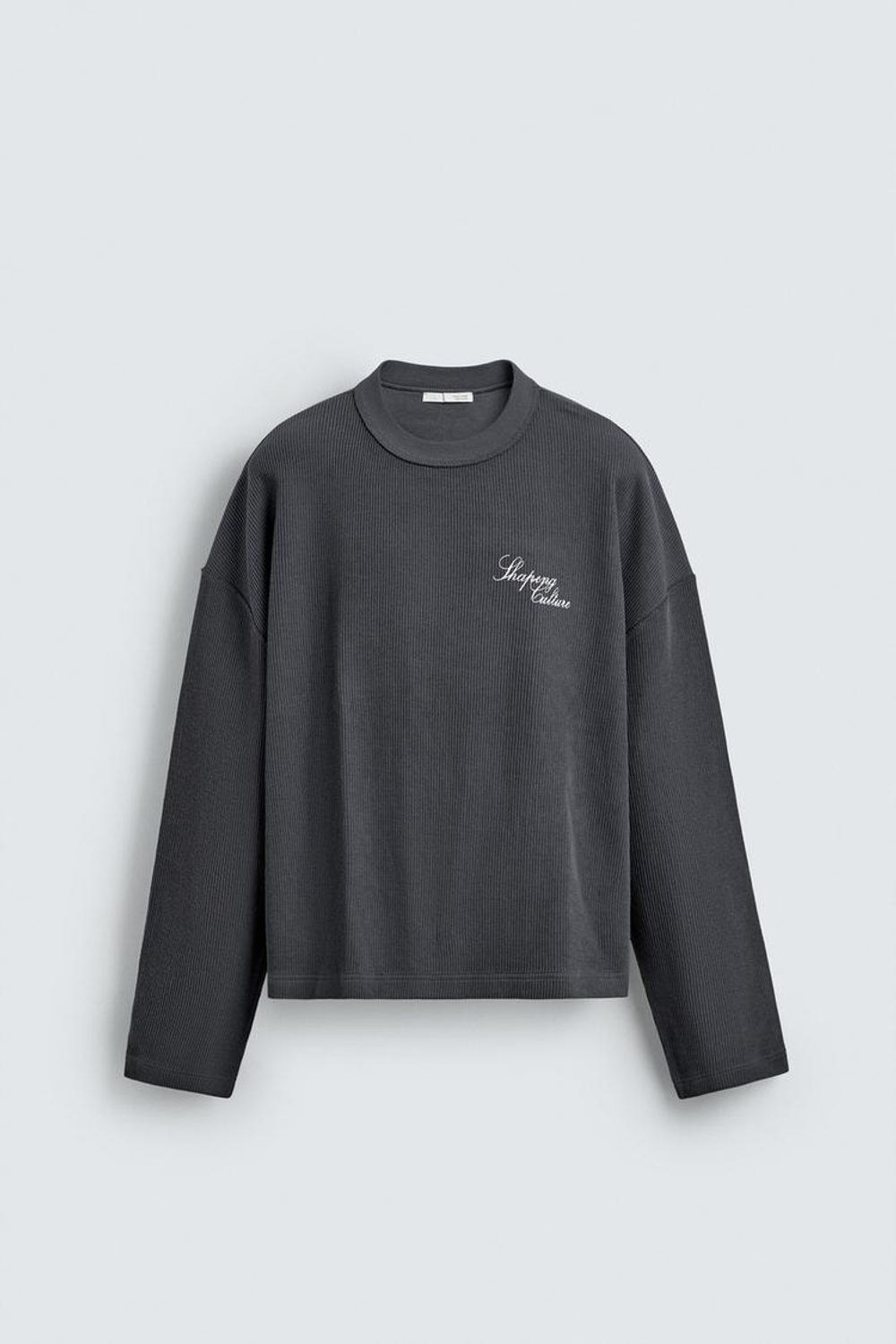 ZARA ТОЛСТОВКА С РЕЛЬЕФНОЙ ТКАНЬЮ И НАДПИСЬЮ, СВИНЦОВЫЙ