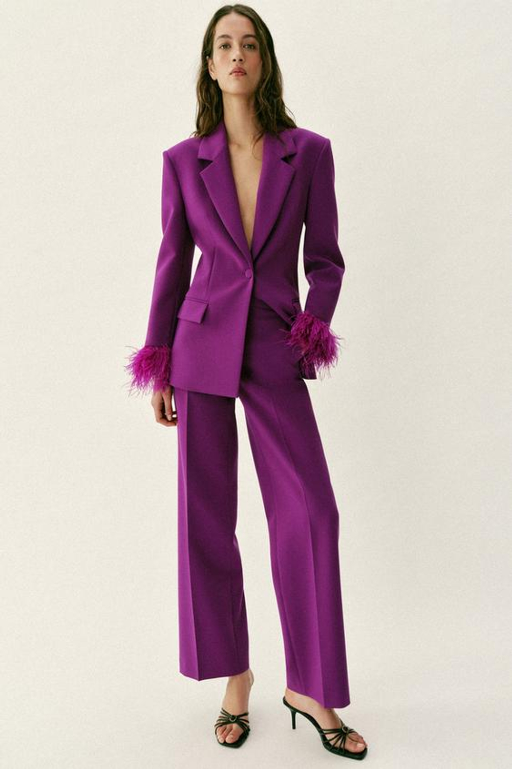 ZARA БРЮКИ ПРЯМОГО КРОЯ С НИЗКОЙ ПОСАДКОЙ, ПУРПУРНЫЙ