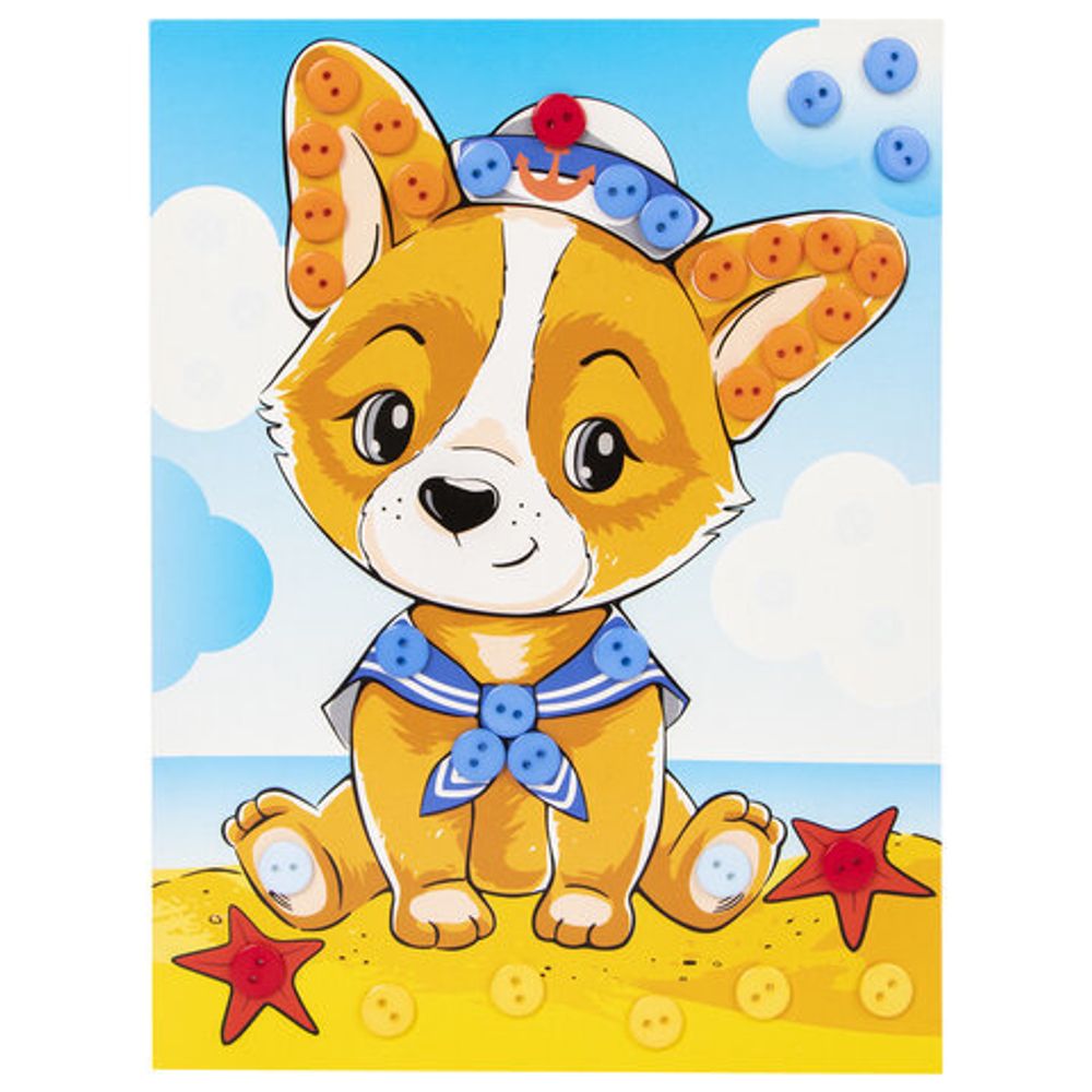 Набор для творчества "Аппликация из пуговиц", "На морском берегу", основа 20х15 см, ЮНЛАНДИЯ, 662394