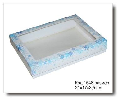 Коробка с окном код 1548 размер 21х17х3.5 см для пряника (С Новым годом)