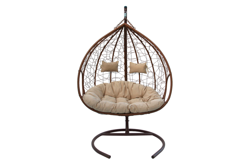 Кресло подвесное двойное Феникс арт.CN3423-МТКОР (стойка+осн.КОРИЧ,корзн.кор..,подуш.беже.3уп. (M))