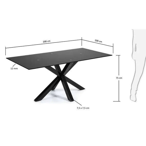 Стол Argo 200x100 см, черное стекло, черные ножки