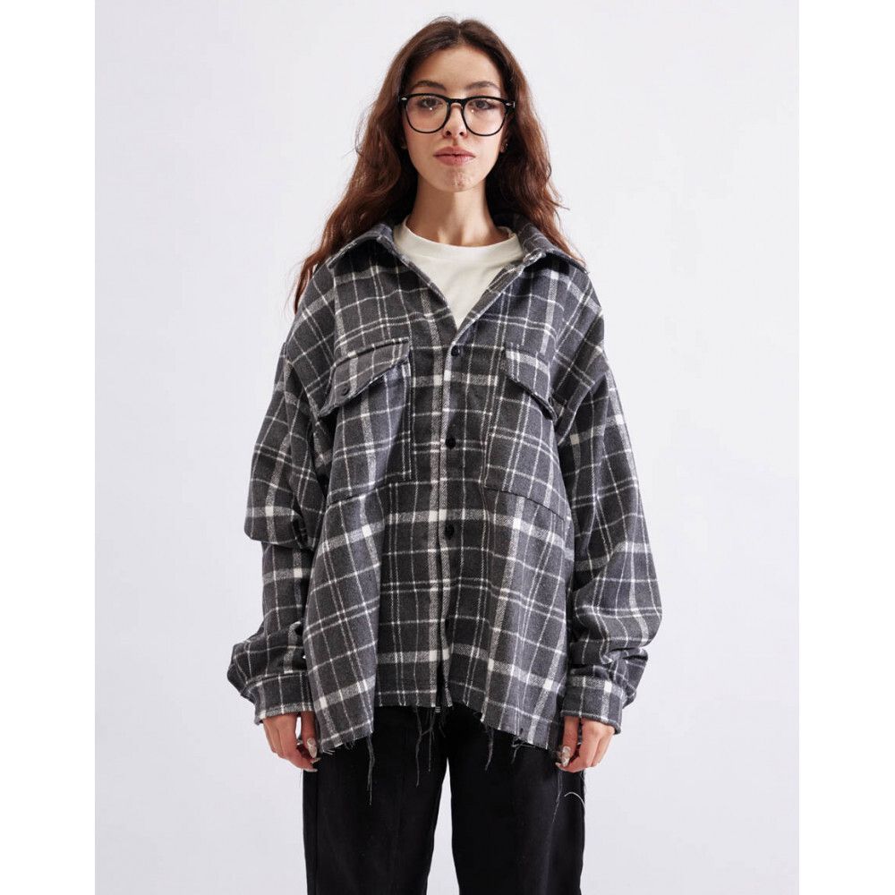 Рубашка БИЧ укороченная с шерстью клетка серая