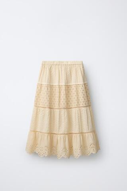 ZARA ДЛИННАЯ ЮБКА С ВЫШИВКОЙ ШИТЬЕ, ЦВЕТ СЛИВОЧНОГО МАСЛА