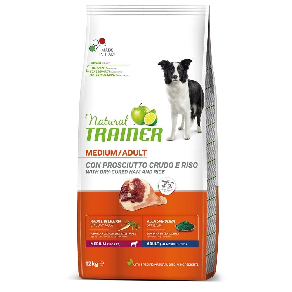 Сухой корм Trainer Natural Medium Adult для взрослых собак средних пород с сыровяленой ветчиной и рисом 12 кг