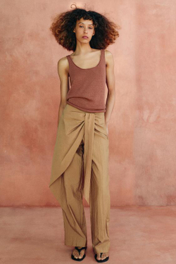 ZARA БРЮКИ ПРЯМОГО КРОЯ В СТИЛЕ ПАРЕО, СВЕТЛО-БЕЖЕВЫЙ