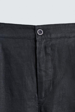 ZARA БРЮКИ С ЗАЩИПАМИ ИЗ 100% ЛЬНА, МОРСКОЙ СИНИЙ