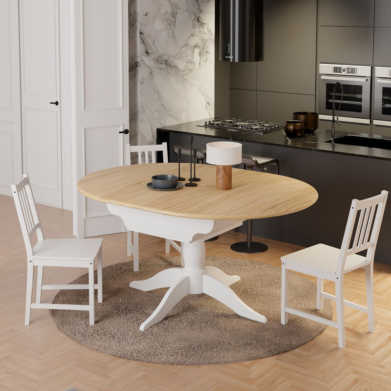Стол кухонный, 120х80, Итан, раздвижной, обеденный, круглый, деревянный, белый, Dipriz