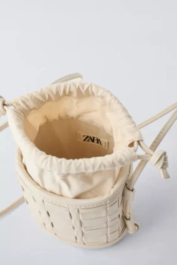 ZARA СУМКА С ПЛЕТЕНЫМ УЗОРОМ, ЭКРЮ