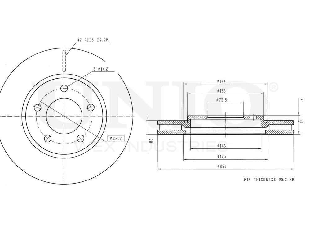 Диск тормозной передний UNIO BRD-20126
