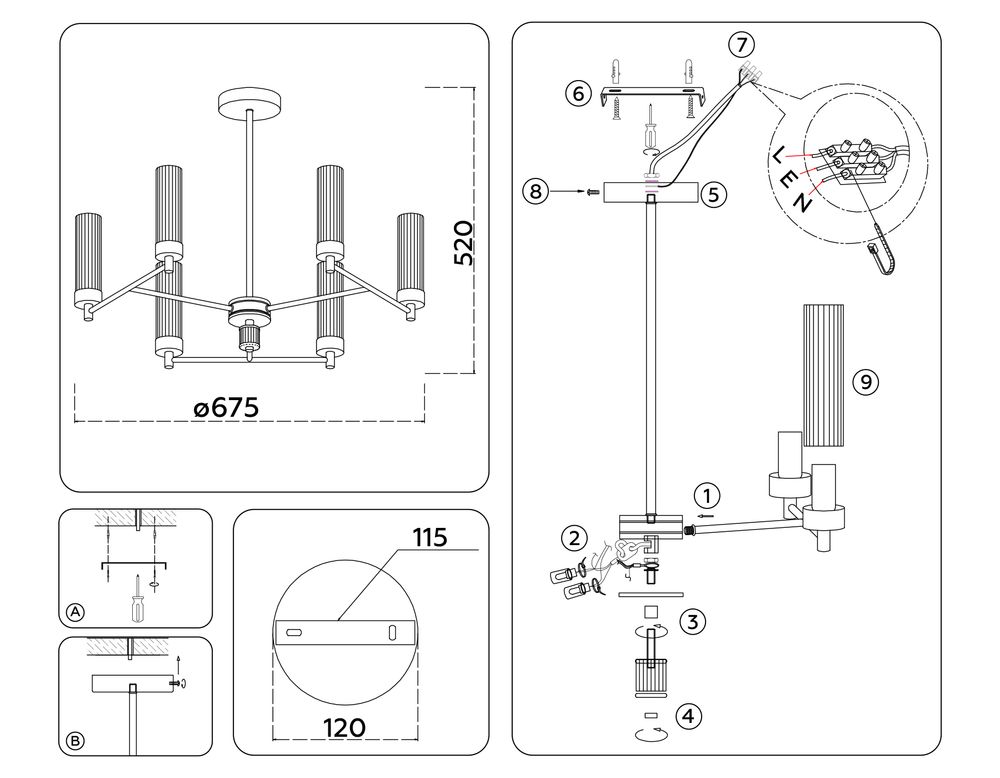 Ambrella Люстра со стеклянными плафонами на штанге Modern LH55151