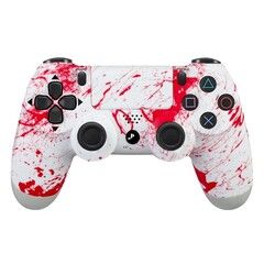 Джойстик беспроводной DualShock №29 для PlayStation 4 с рисунком Spilled red paint / Разлитая красная краска (Розово-белый)