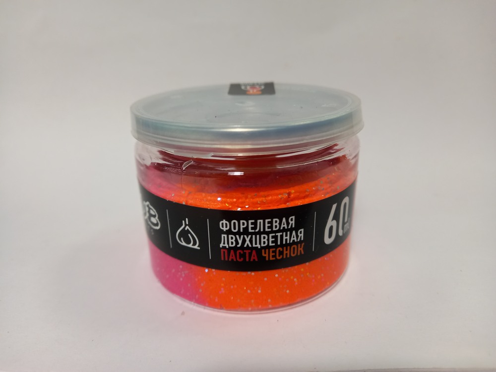 Форелевая паста "Чеснок" двухцветная, красная/оранжевая, флюоресцентная.