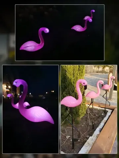 Фонарики садовые на солнечных батареях, фламинго светильник уличный