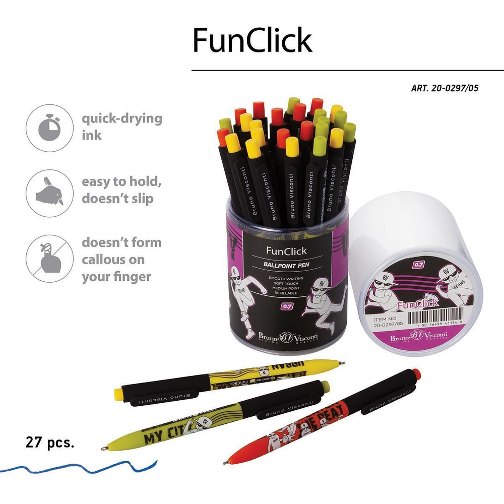 Ручка шариковая, автомат, 0,7мм синяя "FunClick. Городской движ" (BrunoVisconti)