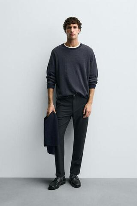 ZARA БРЮКИ КОМФОРТНОЙ ПОСАДКИ ИЗ РЕЛЬЕФНОЙ ТКАНИ, НЕФТЯНОЙ