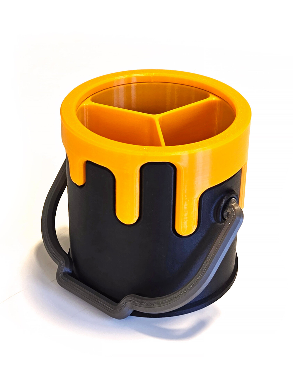 Карандашница "Ведро с краской", 9 см высота, 3D печать, черная с оранжевым
