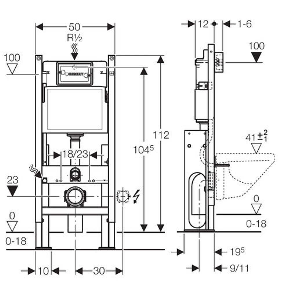Инсталляция для унитаза GEBERIT Duofix UP100 457.570.00.1, самонесущая конструкция схема