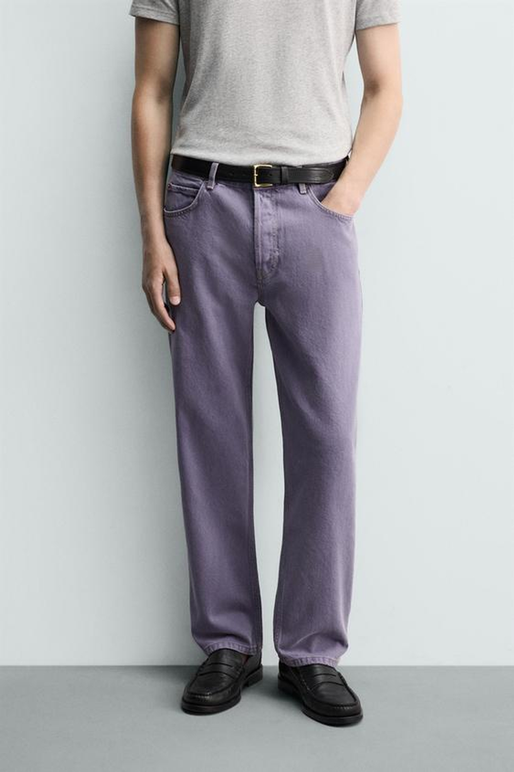 ZARA ДЖИНСЫ STRAIGHT FIT С ЭФФЕКТОМ ПОТЕРТОСТИ, ЛИЛОВЫЙ