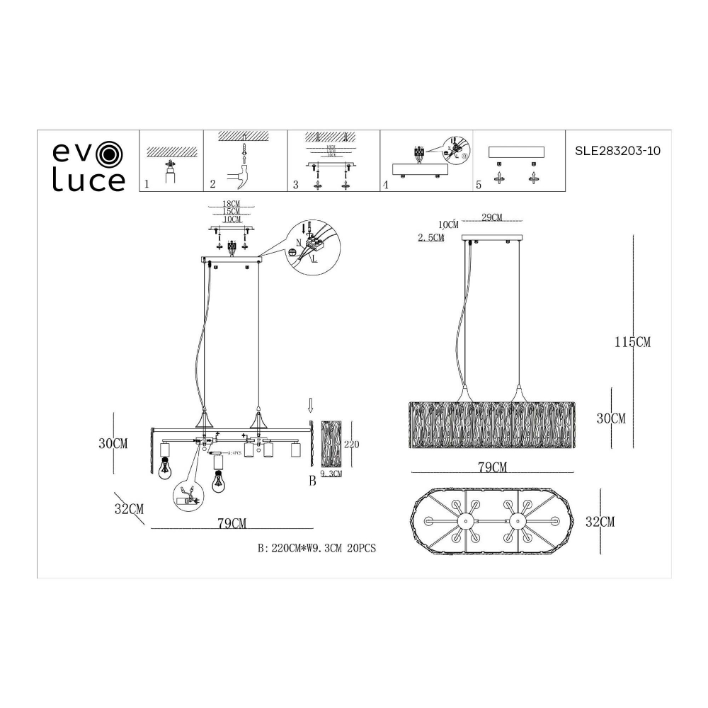 SLE283203-10 Светильник подвесной Золотистый/Прозрачный E27 10*40W