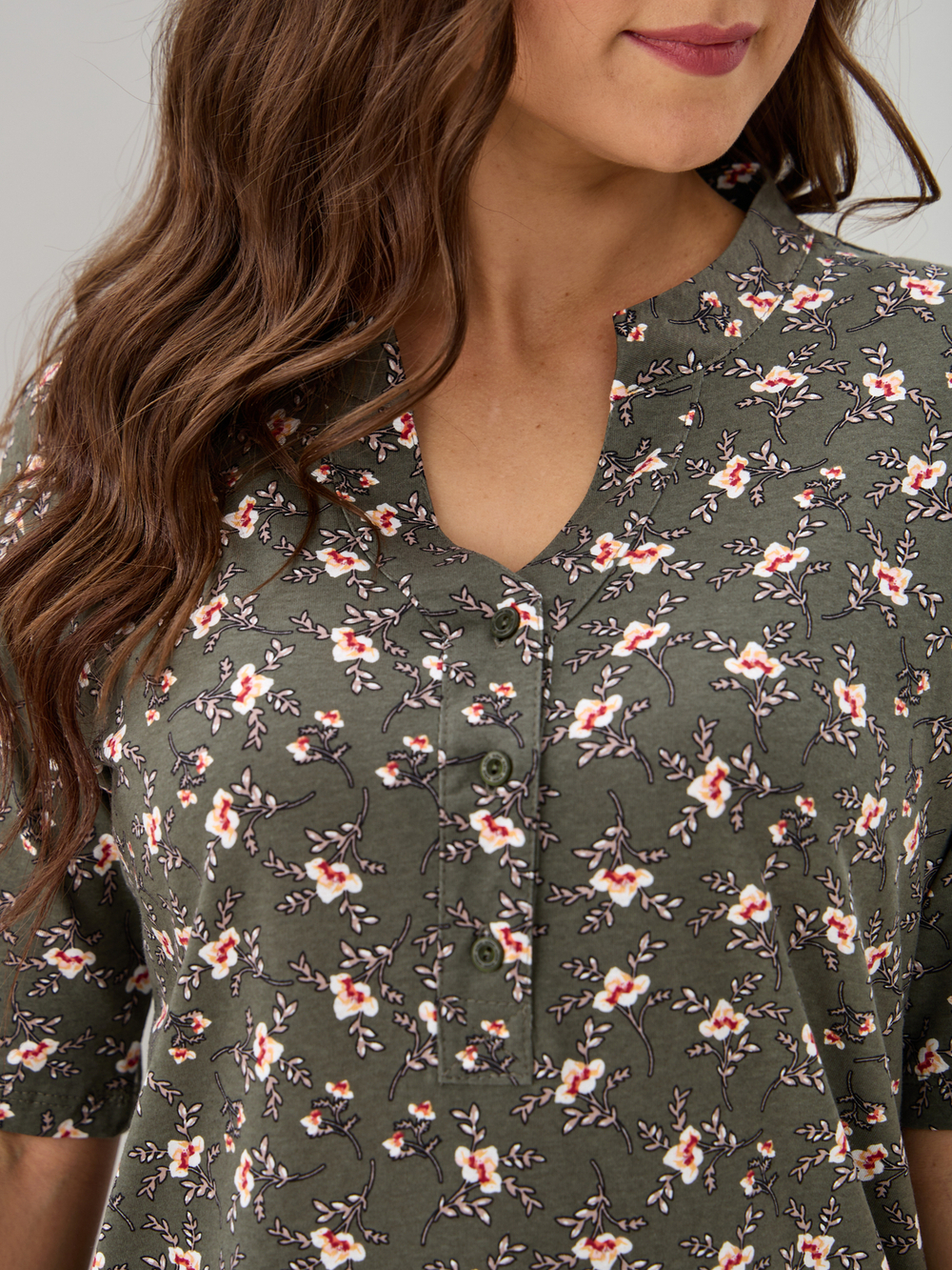 Блузка БЛ-122/хаки-цветыветочка