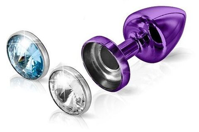 Фиолетовый анальный плаг Anni Magnet T1 Purple Cristal/blue с 2 заменяемыми кристаллами - 6 см. (Цвет: фиолетовый)