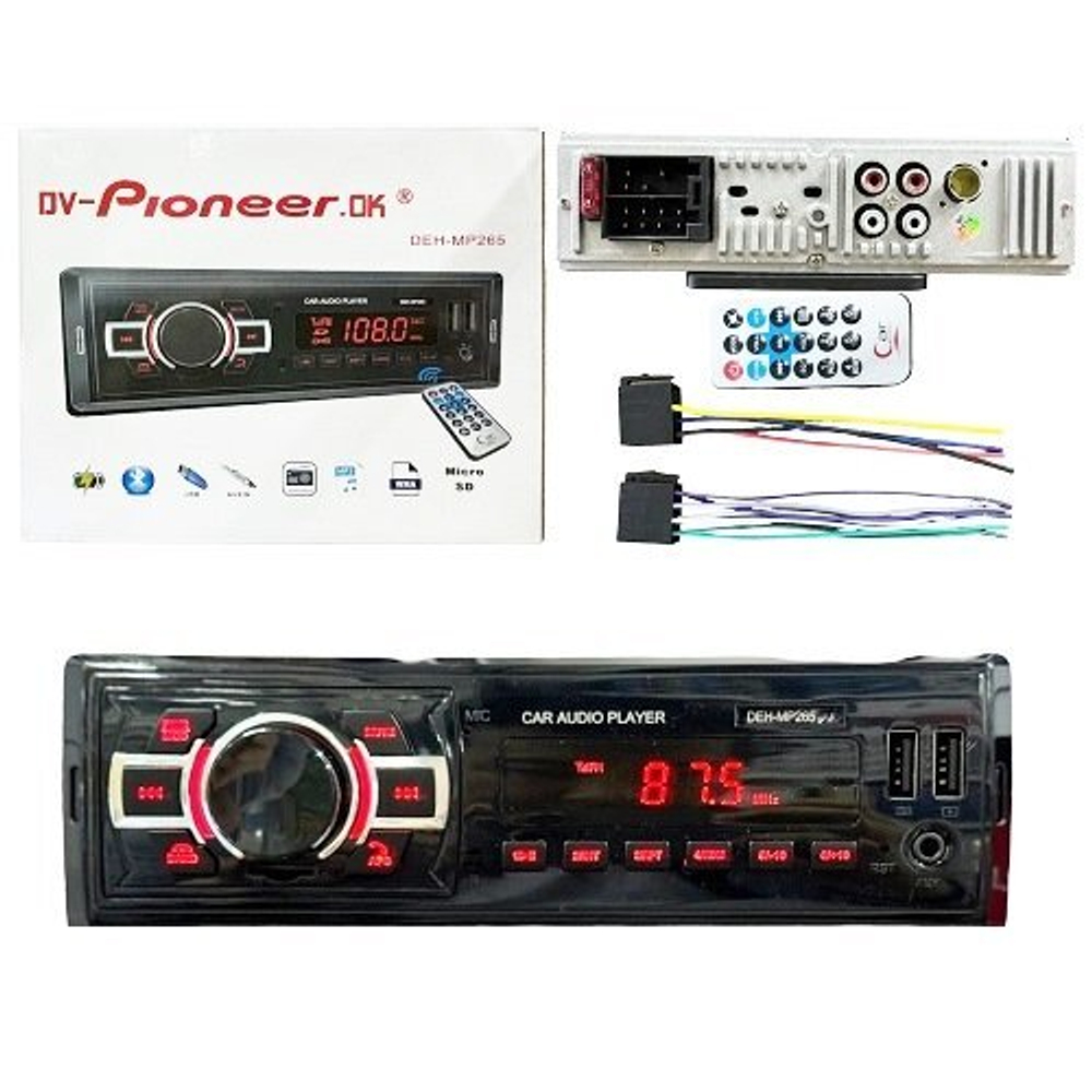 Автомагнитола DV-Pioneeir ok DEH-MP 265, bluetooth, пульт, 2usb, aux, fm