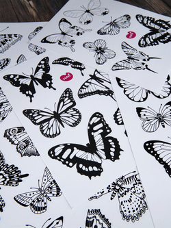 Наклейки бабочки чёрно-белые для декорирования интерьера