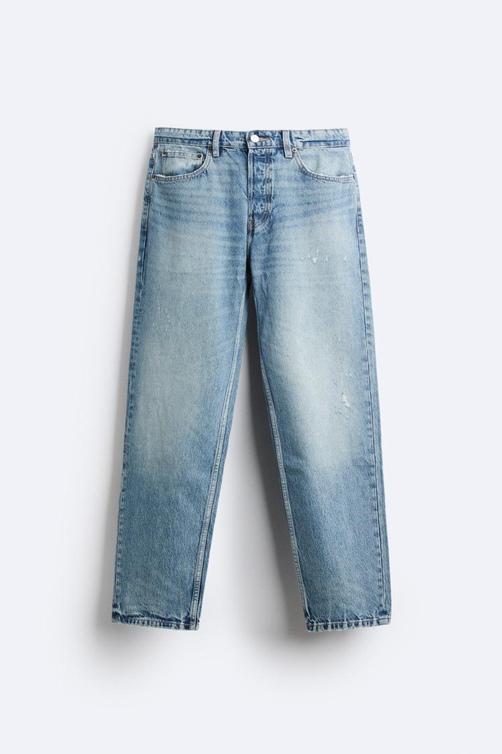 ZARA ДЖИНСЫ STRAIGHT FIT С РАЗРЕЗАМИ, ВЫЦВЕТШИЙ СИНИЙ