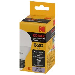Лампа светодиодная Kodak LED P45-7W-865-E27 K 7Вт шар холодный дневной свет Е27 | Лампы cветодиодные Шар (G/P)