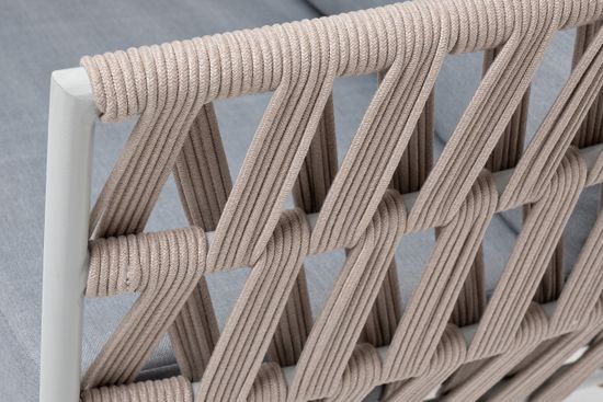 "Диего" кресло плетеное из роупа, каркас алюминий светло-серый (RAL7035) муар, роуп бежевый круглый, ткань светло-серая