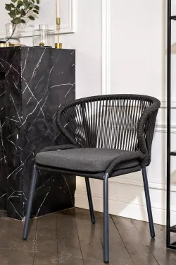 "Венето" обеденная группа на 4 персоны со стульями "Милан", каркас темно-серый, роуп темно-серый