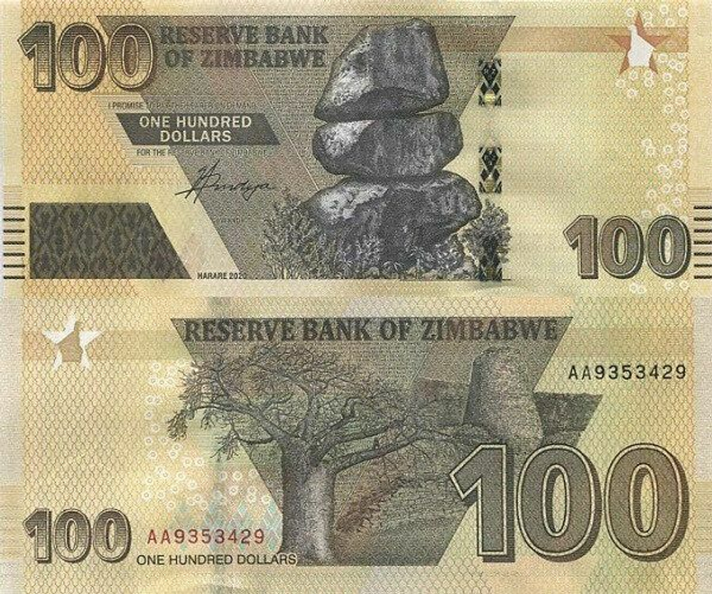 Зимбабве 100 долларов 2020 P-W106 UNC