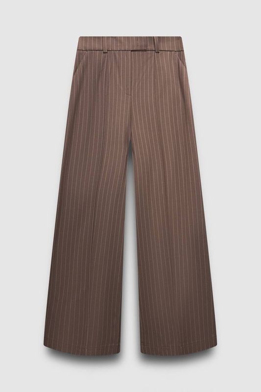 Брюки с высокой посадкой в полоску, мокко