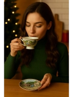 Новогодний чашка и блюдца с изображением лошади