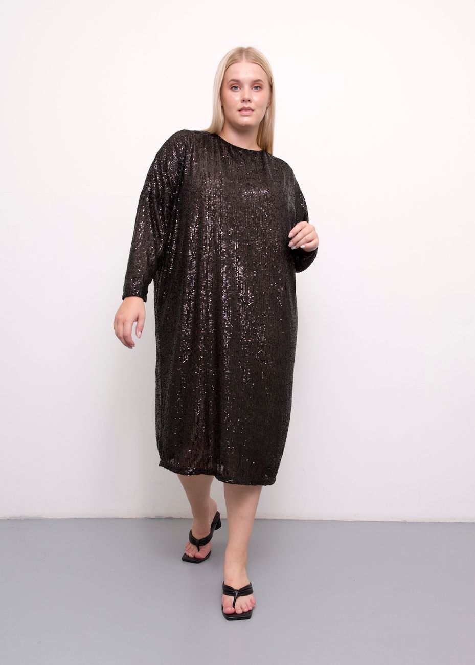 Платье-кокон, пайетки,черный