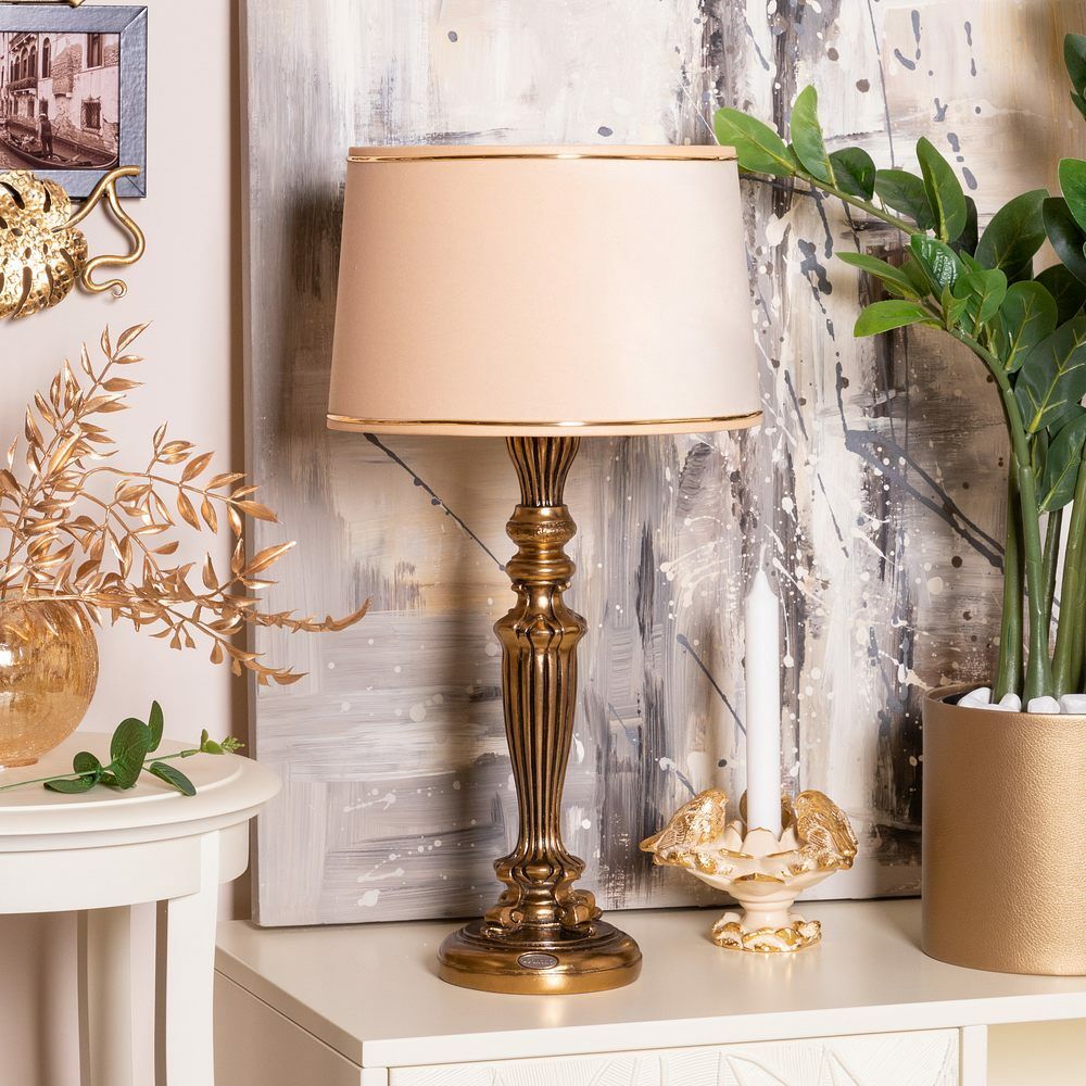 Настольная лампа Богемия Бронза с абажуром Тюссо Конфети Айвори