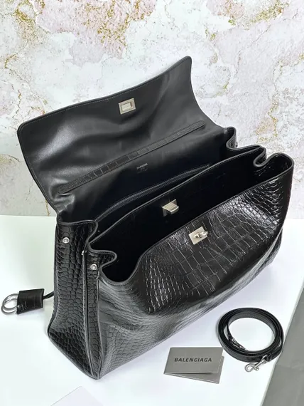 BALENCIAGA RODEO HANDBAG с крокодиловым тиснением, черная