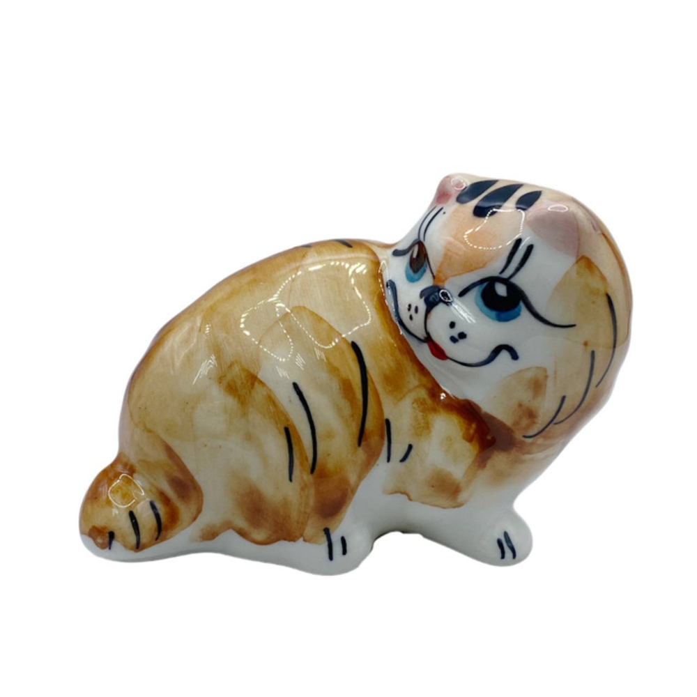 Фигурка Кот лохматый лежачий цветная гжель