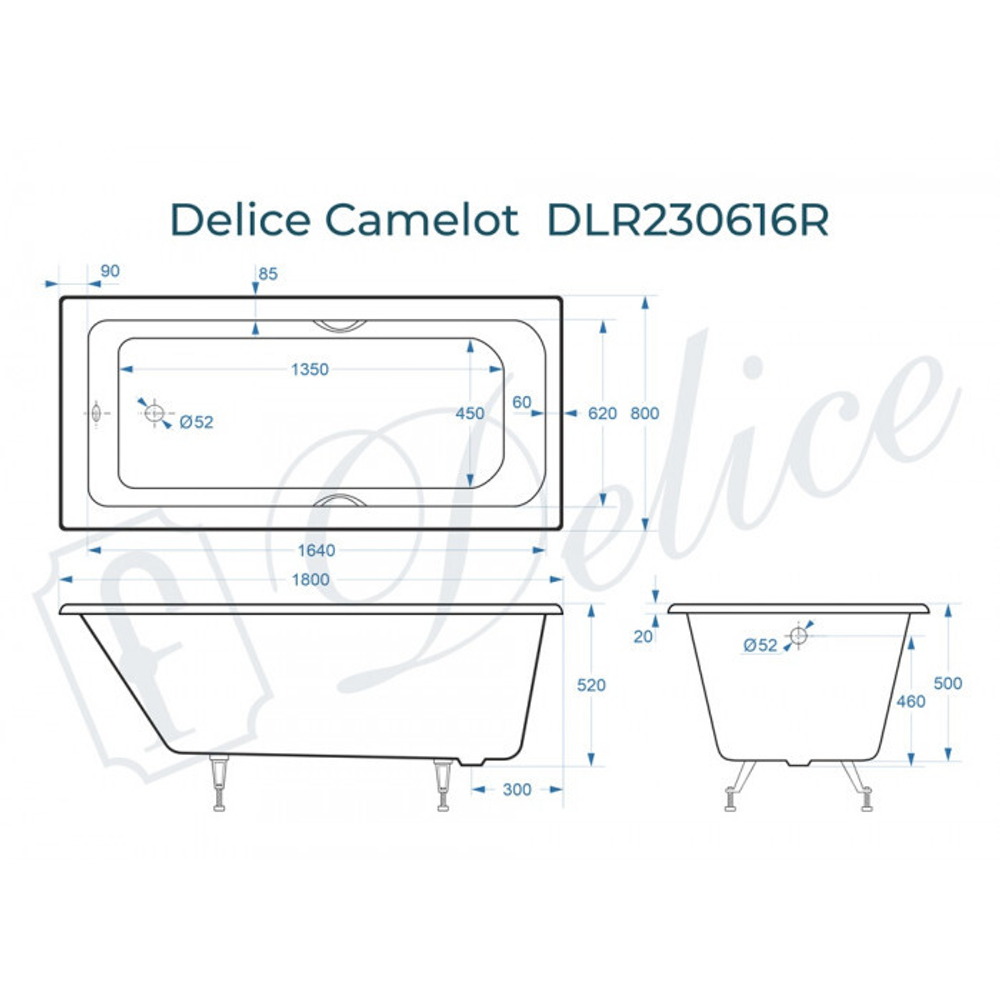 Ванна чугунная Delice Camelot 180х80 с отверстиями под ручки DLR230616R
