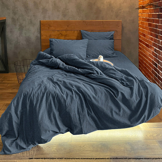 Вареный (стираный) хлопок, цв.Графитово-синий меланж