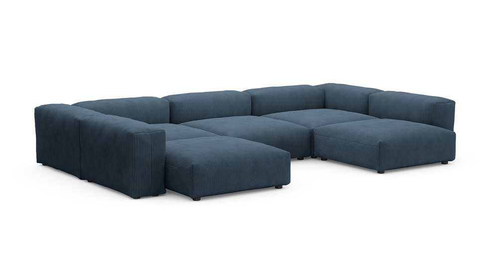 Диван Фиджи (П-образный) Cilium Indigo 378*242*62 см, Синий Вельвет Нераскладной Фиеста