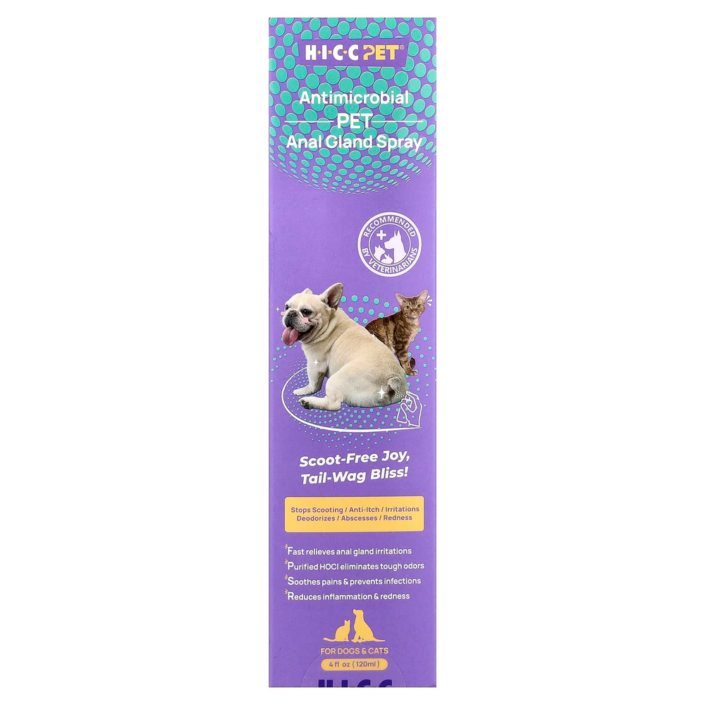 HICC Pet, противомикробный спрей для анальных желез домашних животных, для собак и кошек, 120 мл (4 жидк. унции)