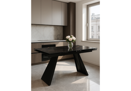 Стол стеклянный Woodville Хорсборо 140(200)х80х79 обсидиан, черный, ножки черные