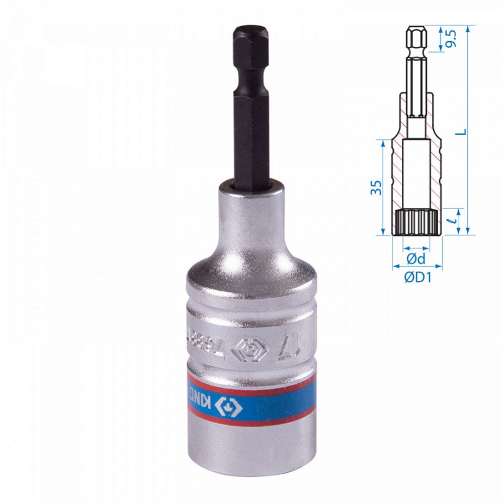 KING TONY (76B817M) Головка для шуруповерта двенадцатигранная 1/4", 17 мм, L = 80 мм